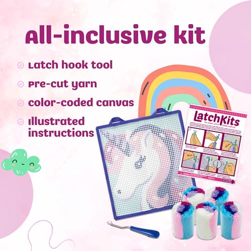 LatchKits Mini-Rug Sewing Kit The Classic Latch Hook Craft Kit - Unicorn (1601Z)