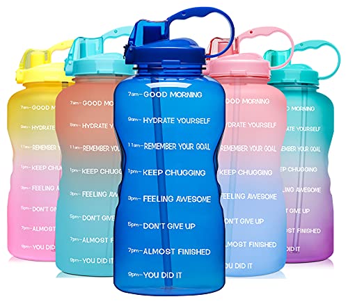 Venture Pal Large 1 Gallon/128 OZ (When Full) Motivational BPA Free Leakproof Water Bottle with Straw & Time Marker Perfect for Fitness Gym Camping Outdoor Sports-Deep Blue