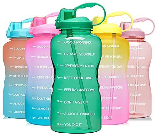 Venture Pal Large 1 Gallon/128 OZ (When Full) Motivational BPA Free Leakproof Water Bottle with Straw & Time Marker Perfect for Fitness Gym Camping Outdoor Sports-Green