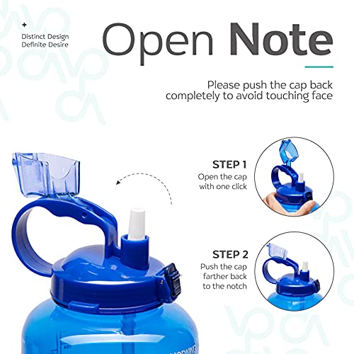 Venture Pal Large 1 Gallon/128 OZ (When Full) Motivational BPA Free Leakproof Water Bottle with Straw & Time Marker Perfect for Fitness Gym Camping Outdoor Sports-Deep Blue