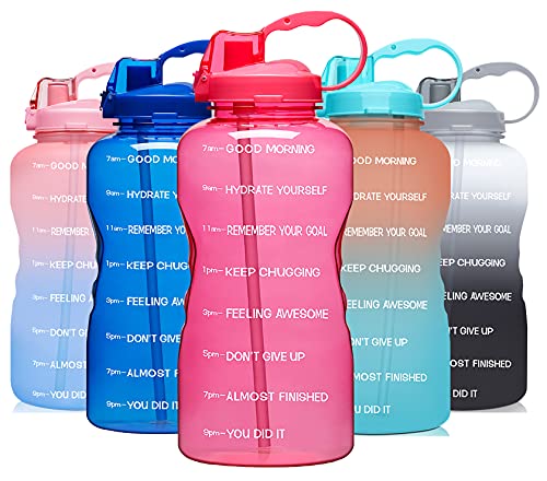 Venture Pal Large 1 Gallon/128 OZ (When Full) Motivational BPA Free Leakproof Water Bottle with Straw & Time Marker Perfect for Fitness Gym Camping Outdoor Sports-Pink