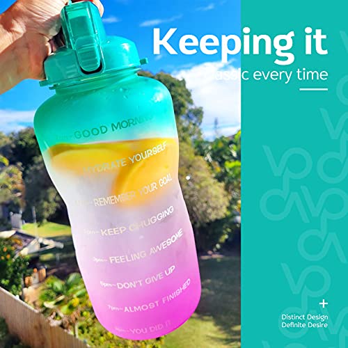 Venture Pal Large 1 Gallon/128 OZ (When Full) Motivational BPA Free Leakproof Water Bottle with Straw & Time Marker Perfect for Fitness Gym Camping Outdoor Sports-Green/Purple Gradient