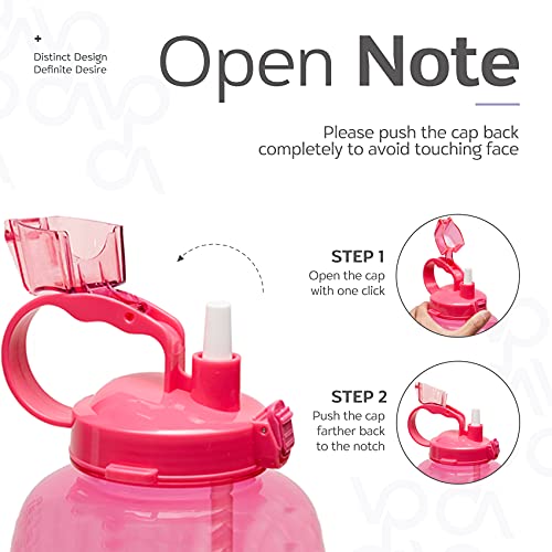 Venture Pal Large 1 Gallon/128 OZ (When Full) Motivational BPA Free Leakproof Water Bottle with Straw & Time Marker Perfect for Fitness Gym Camping Outdoor Sports-Pink