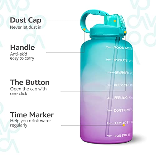 Venture Pal Large 1 Gallon/128 OZ (When Full) Motivational BPA Free Leakproof Water Bottle with Straw & Time Marker Perfect for Fitness Gym Camping Outdoor Sports-Green/Purple Gradient