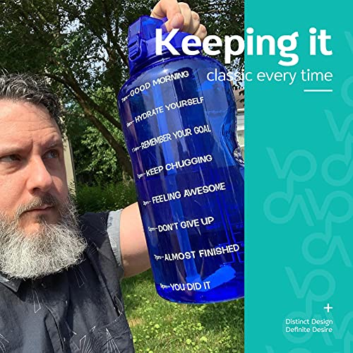 Venture Pal Large 1 Gallon/128 OZ (When Full) Motivational BPA Free Leakproof Water Bottle with Straw & Time Marker Perfect for Fitness Gym Camping Outdoor Sports-Deep Blue