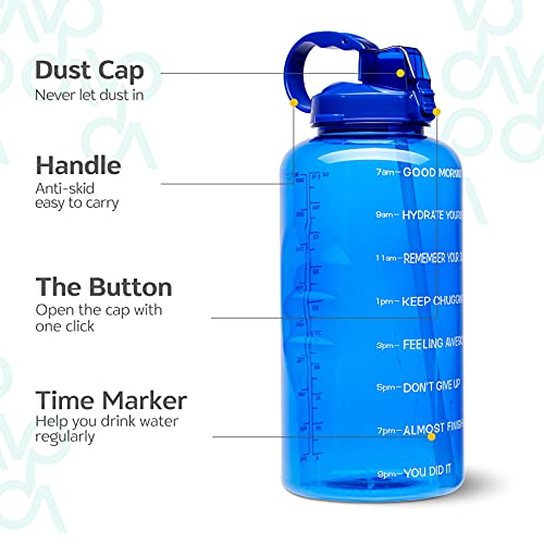 Venture Pal Large 1 Gallon/128 OZ (When Full) Motivational BPA Free Leakproof Water Bottle with Straw & Time Marker Perfect for Fitness Gym Camping Outdoor Sports-Deep Blue