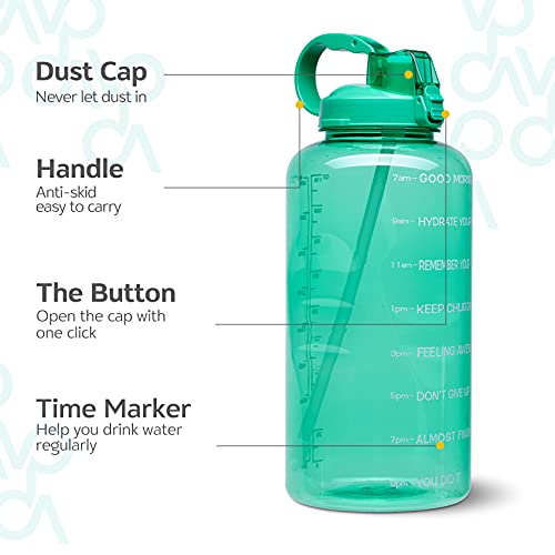Venture Pal Large 1 Gallon/128 OZ (When Full) Motivational BPA Free Leakproof Water Bottle with Straw & Time Marker Perfect for Fitness Gym Camping Outdoor Sports-Green