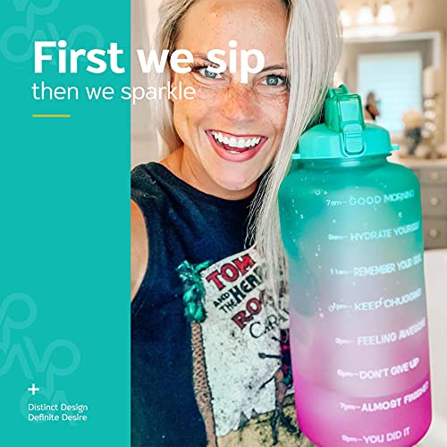 Venture Pal Large 1 Gallon/128 OZ (When Full) Motivational BPA Free Leakproof Water Bottle with Straw & Time Marker Perfect for Fitness Gym Camping Outdoor Sports-Green/Purple Gradient