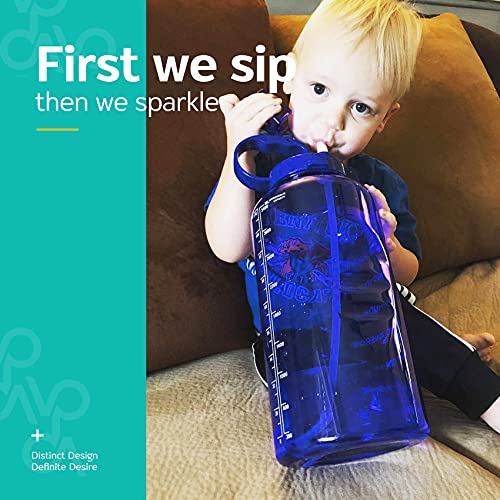 Venture Pal Large 1 Gallon/128 OZ (When Full) Motivational BPA Free Leakproof Water Bottle with Straw & Time Marker Perfect for Fitness Gym Camping Outdoor Sports-Deep Blue