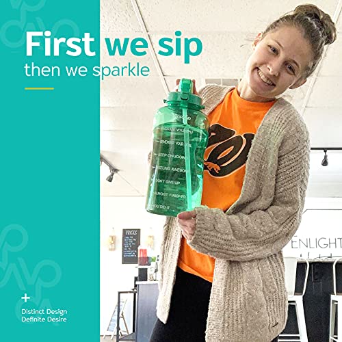 Venture Pal Large 1 Gallon/128 OZ (When Full) Motivational BPA Free Leakproof Water Bottle with Straw & Time Marker Perfect for Fitness Gym Camping Outdoor Sports-Green
