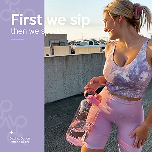 Venture Pal Large 1 Gallon/128 OZ (When Full) Motivational BPA Free Leakproof Water Bottle with Straw & Time Marker Perfect for Fitness Gym Camping Outdoor Sports-Light Pink