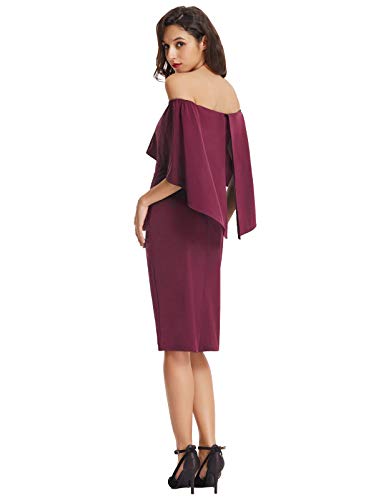 GRACE KARIN Solid Cape Off Shoulder Bodycon Midi Dress Size M Wine Red