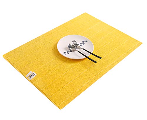 Microfiber Kitchen Towels - Super Absorbent, Soft and Solid Color Dish Towels, 8 Pack (Stripe Designed Yellow and White Colors), 26 x 18 Inch (Yellow)