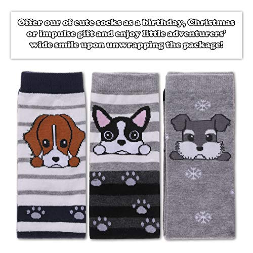 FNOVCO Girls Knee High Socks Cartoon Animal Patterns Cotton Over Calf Socks (3 Pairs Dog)