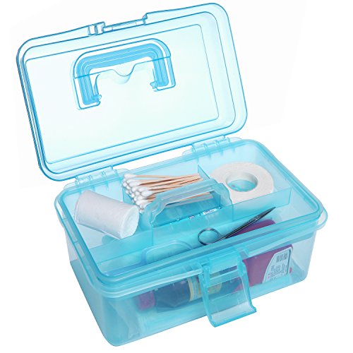 Clear Blue Multipurpose First Aid, Arts & Craft Supply Case/Storage Container Box w/Removable Tray