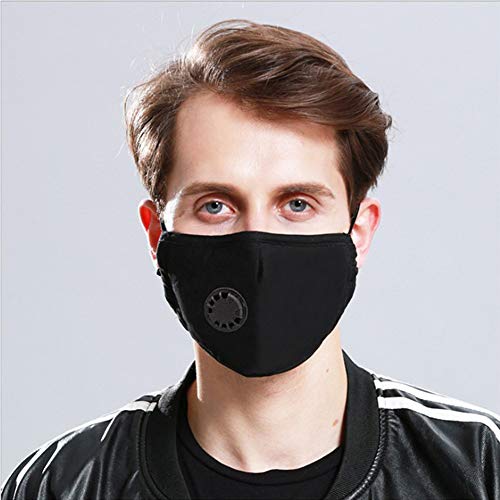 Irisvito Dust Cotton Cloth Mask, Washable Reusable Mask with Cord Locks Filter Element Breathing Valve Outdoor Sports Face Maskï¼with 5 Filtersï¼