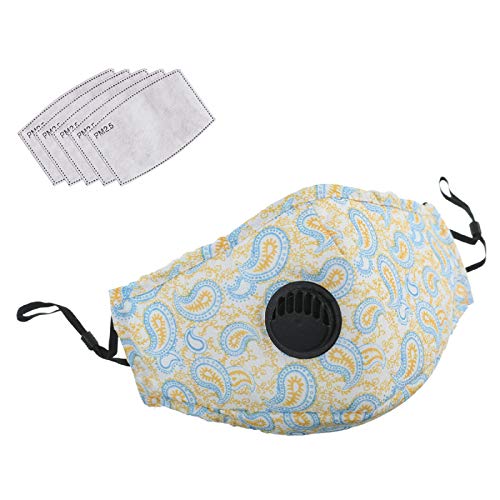 Irisvito Dust Cotton Cloth Mask, Washable Reusable Mask with Cord Locks Filter Element Breathing Valve Outdoor Sports Face Mask (Whit 5 Filters)