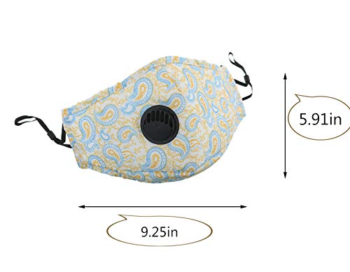 Irisvito Dust Cotton Cloth Mask, Washable Reusable Mask with Cord Locks Filter Element Breathing Valve Outdoor Sports Face Mask (Whit 5 Filters)