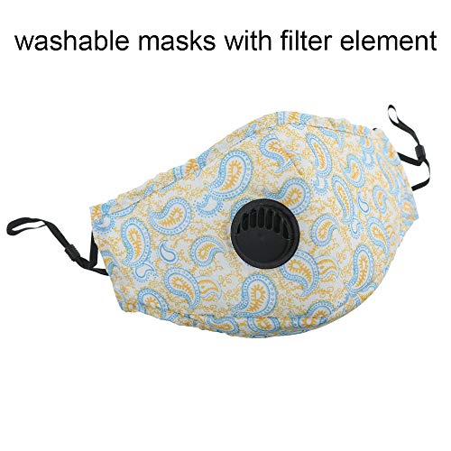 Irisvito Dust Cotton Cloth Mask, Washable Reusable Mask with Cord Locks Filter Element Breathing Valve Outdoor Sports Face Mask (Whit 5 Filters)
