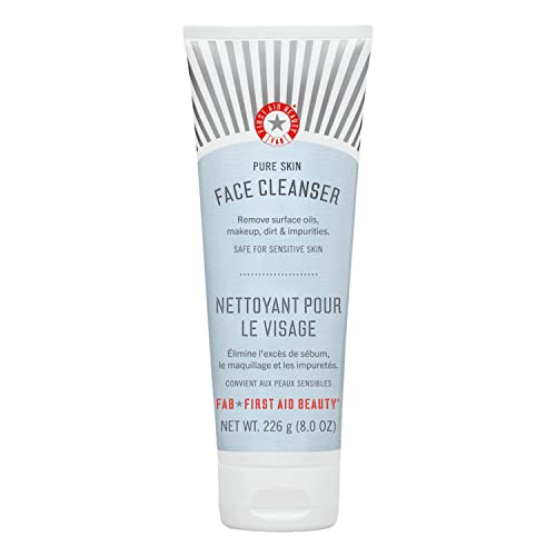 First Aid Beauty Pure Skin Face Cleanser, Sensitive Skin Cream Cleanser with Antioxidant Booster â 8 oz.