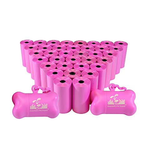Downtown Pet Supply Dog Pet Waste Poop Bags with 2 Leash Clips and Dispensers (1000 Bags, Pink)