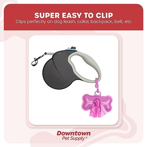 Downtown Pet Supply Dog Pet Waste Poop Bags with 2 Leash Clips and Dispensers (1000 Bags, Pink)