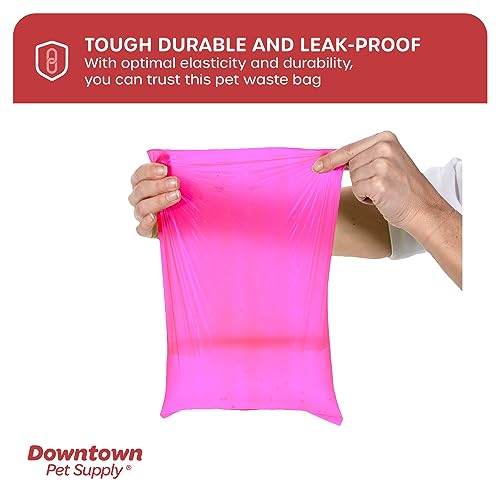 Downtown Pet Supply Dog Pet Waste Poop Bags with 2 Leash Clips and Dispensers (1000 Bags, Pink)
