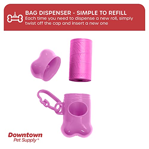 Downtown Pet Supply Dog Pet Waste Poop Bags with 2 Leash Clips and Dispensers (1000 Bags, Pink)