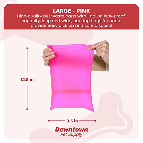 Downtown Pet Supply Dog Pet Waste Poop Bags with 2 Leash Clips and Dispensers (1000 Bags, Pink)
