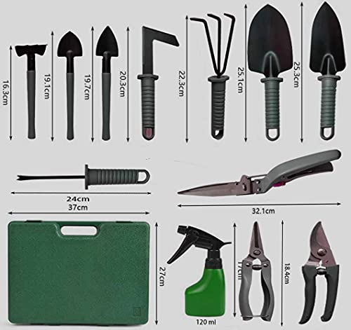 TOORGGOO Gardening Tools Set 13 Pieces,Ergonomic Handle Trowel Rake Weeder Pruner Shears Sprayer, Garden Hand Tools with Carrying Case Gardening Gifts for Women
