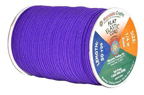 Mandala Crafts Flat Elastic Band, Braided Stretch Strap Cord Roll for Sewing and Crafting; 1/4 inch 6mm 50 Yards Purple