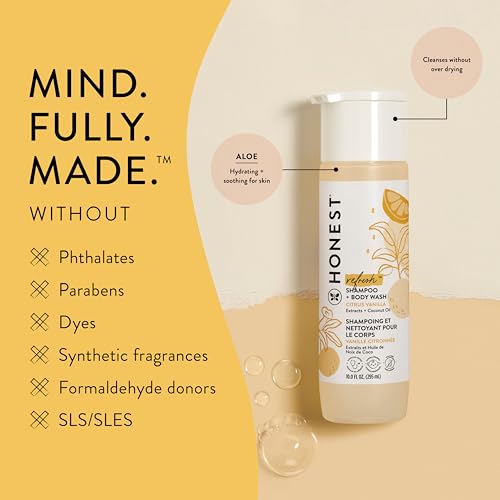 The Honest Company Perfectly Gentle Sweet Orange Vanilla Shampoo + Body Wash | Tear-Free Baby Shampoo with Naturally Derived Ingredients | Sulfate- & Paraben-Free Baby Bath | 18 Fl Oz (Pack of 1)