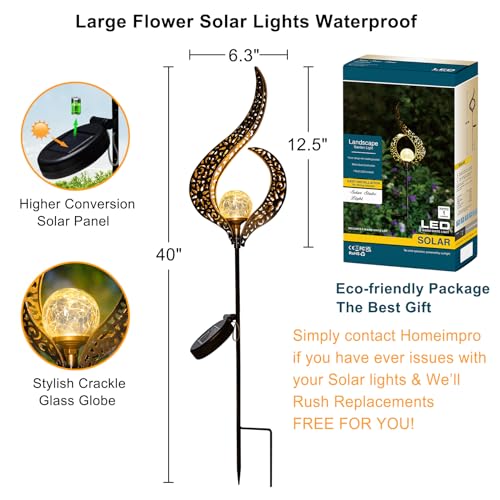 Homeimpro Outdoor Solar Lights Garden Crackle Glass Globe Stake Lights,Waterproof LED Lights for Garden,Lawn,Patio or Courtyard