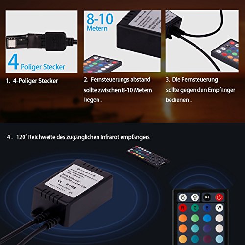 Tingkam Led Strip Lights Kit 32.8 Ft (10m) 300leds Waterproof 5050 SMD RGB LED Flexible Lights with 44key ir Controller and Power Supply for Home,Kitchen,Trucks,Sitting Room and Bedroom Decoration.
