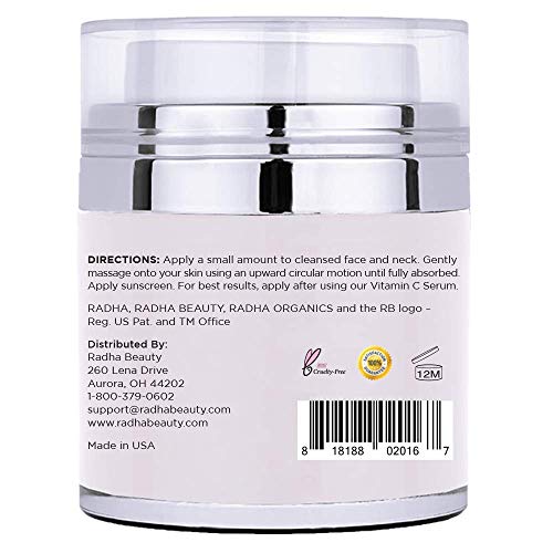 Radha Beauty Retinol Moisturizer Miracle Cream for Face - with Retinol, Hyaluronic Acid, Vitamin E and Green Tea. Best Night and Day Moisturizing Cream 1.7 fl oz.