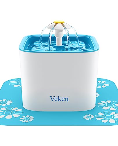 Veken Pet Fountain, 84oz/2.5L Automatic Cat Water Fountain Dog Water Dispenser with 3 Replacement Filters & 1 Silicone Mat for Cats, Dogs, Multiple Pets