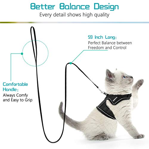 rabbitgoo Cat Harness and Leash for Walking Escape Proof, Soft Mesh Padded Pet Harness for Small Animals, Design with Metal Ring Double Buckles and Adjustable Velcro