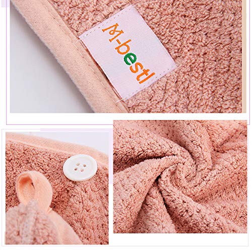 2 Pack Hair Towel Wrap,Hair Drying Towel with Button, Microfiber Hair Towel, Dry Hair Hat, Bath Hair Cap (Pink&Beige)
