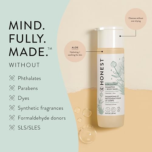 The Honest Company Purely Simple Fragrance-Free Shampoo + Body Wash | Tear-Free Baby Shampoo with Naturally Derived Ingredients | Sulfate- & Paraben-Free Baby Bath | 10 Fl Oz (Pack of 1)