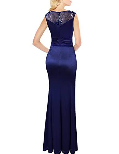 Vfshow Womens Blue Floral Embroidered Formal Ruched Ruffles High Split Evening Gown Prom Wedding Party Maxi Long Dress 3708 BLU XL