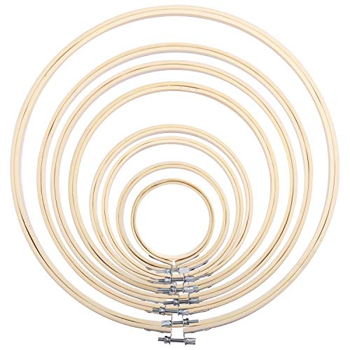8 Pieces Embroidery Hoops Adjustable Bamboo Circle Cross Stitch Hoop Ring 3 inch to 12 inch for Embroidery,Cross Stitch,Craft Art Handy Sewing