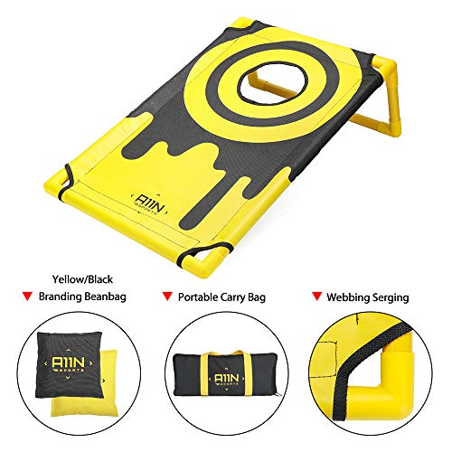 A11N Portable PVC Framed Bean Bag Toss Game Set with 8 Bean Bags & Carry Bag | Most Popular Cornhole Game Set | Yellow & Black or American Flag Pattern | Indoor/Outdoor