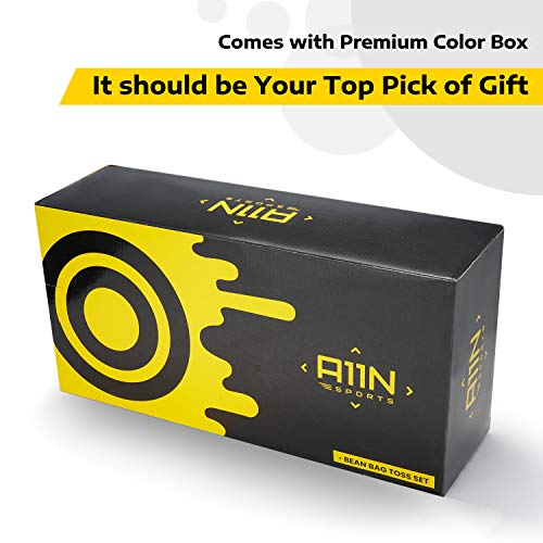 A11N Portable PVC Framed Cornhole Game Set with 8 Bean Bags & Carrying Bag | Yellow & Black Pattern