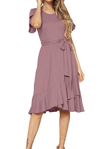 Women Casual Loose Fit Midi Summer Flowy Dress Purple Red XL