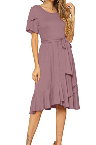 Women Casual Loose Fit Midi Summer Flowy Dress Purple Red XL