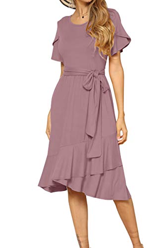 Women Casual Loose Fit Midi Summer Flowy Dress Purple Red XL