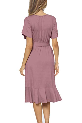 Women Casual Loose Fit Midi Summer Flowy Dress Purple Red XL