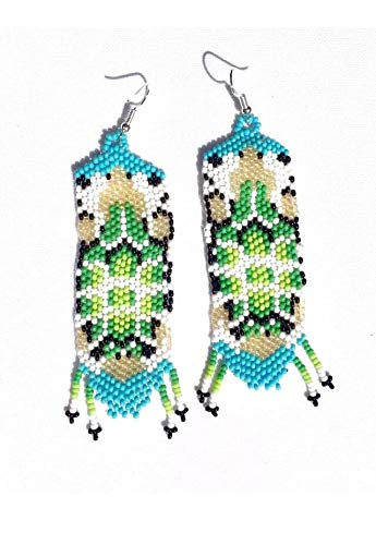 Native American Style Beaded Jewelry Set Necklace Earrings Bracelet Handmade (Green)