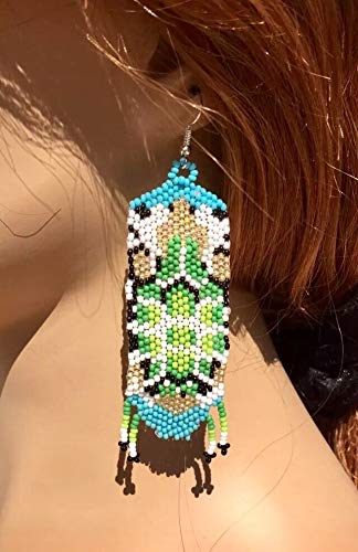 Native American Style Beaded Jewelry Set Necklace Earrings Bracelet Handmade (Green)