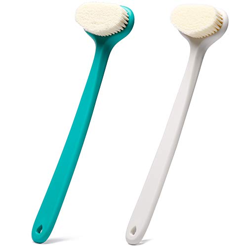 Bath Body Brush with Comfy Bristles Long Handle Gentle Exfoliation Improve Skin's Health and Beauty Bath Shower Wet or Dry Brushing Body Brush (White & Green)